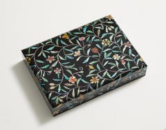 Floral Design Wooden Lacquer Document Box with Mother of Pearl Inlay by Arijian