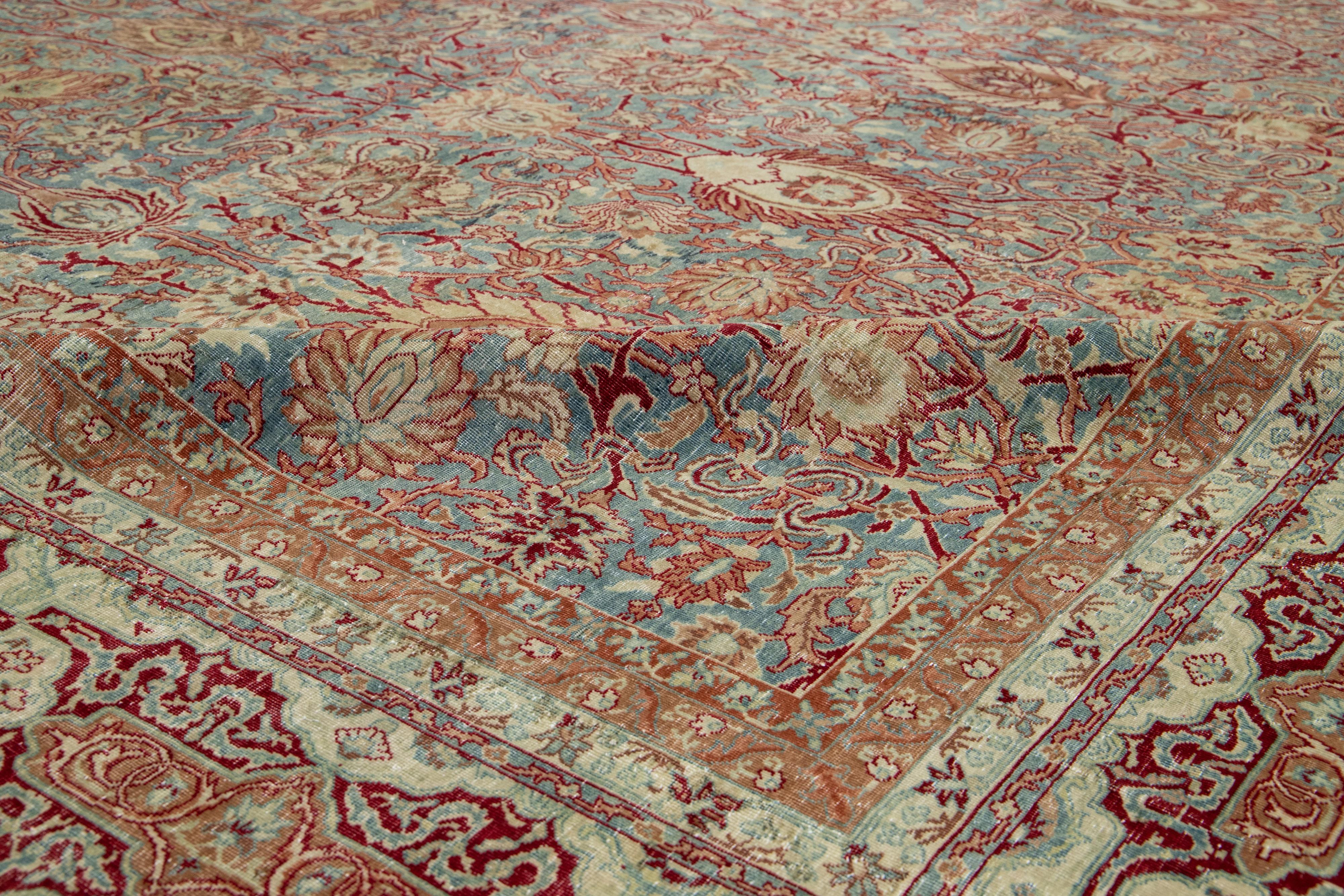 Floral Designed Antique Persian Malayer Wool Rug In Blue From The 1890s For Sale 5