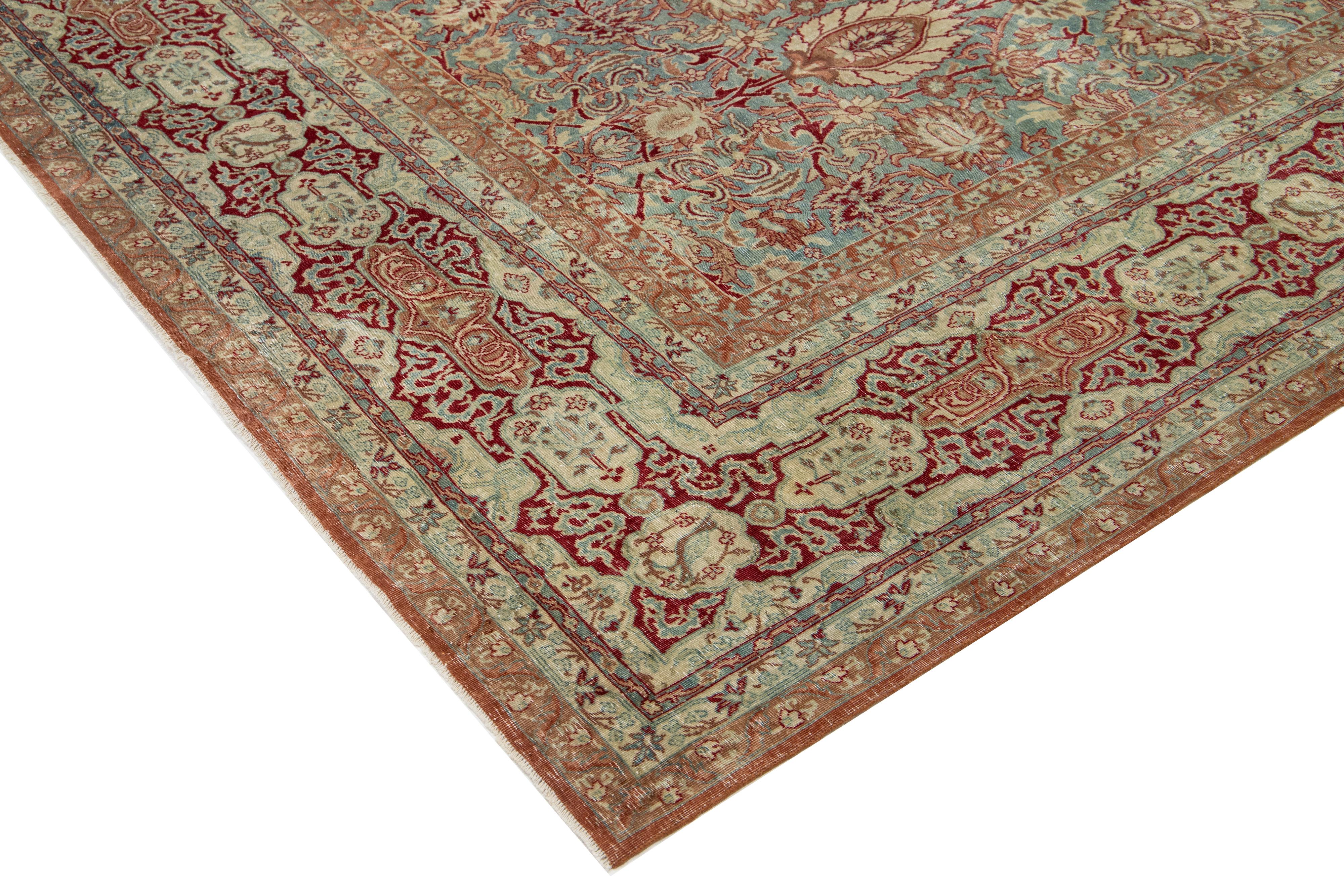 Floral Designed Antique Persian Malayer Wool Rug In Blue From The 1890s For Sale 6