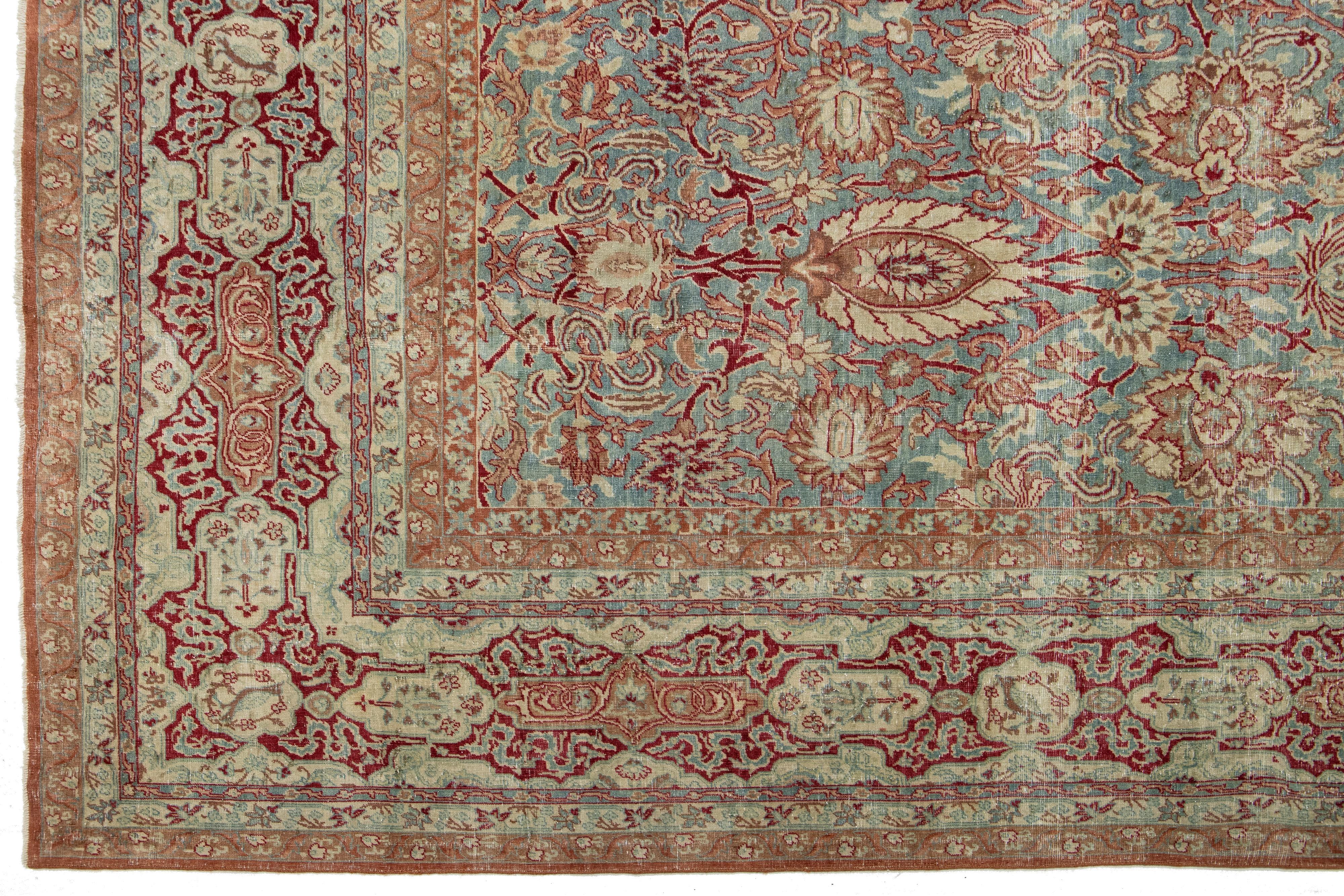 Floral Designed Antique Persian Malayer Wool Rug In Blue From The 1890s For Sale 2