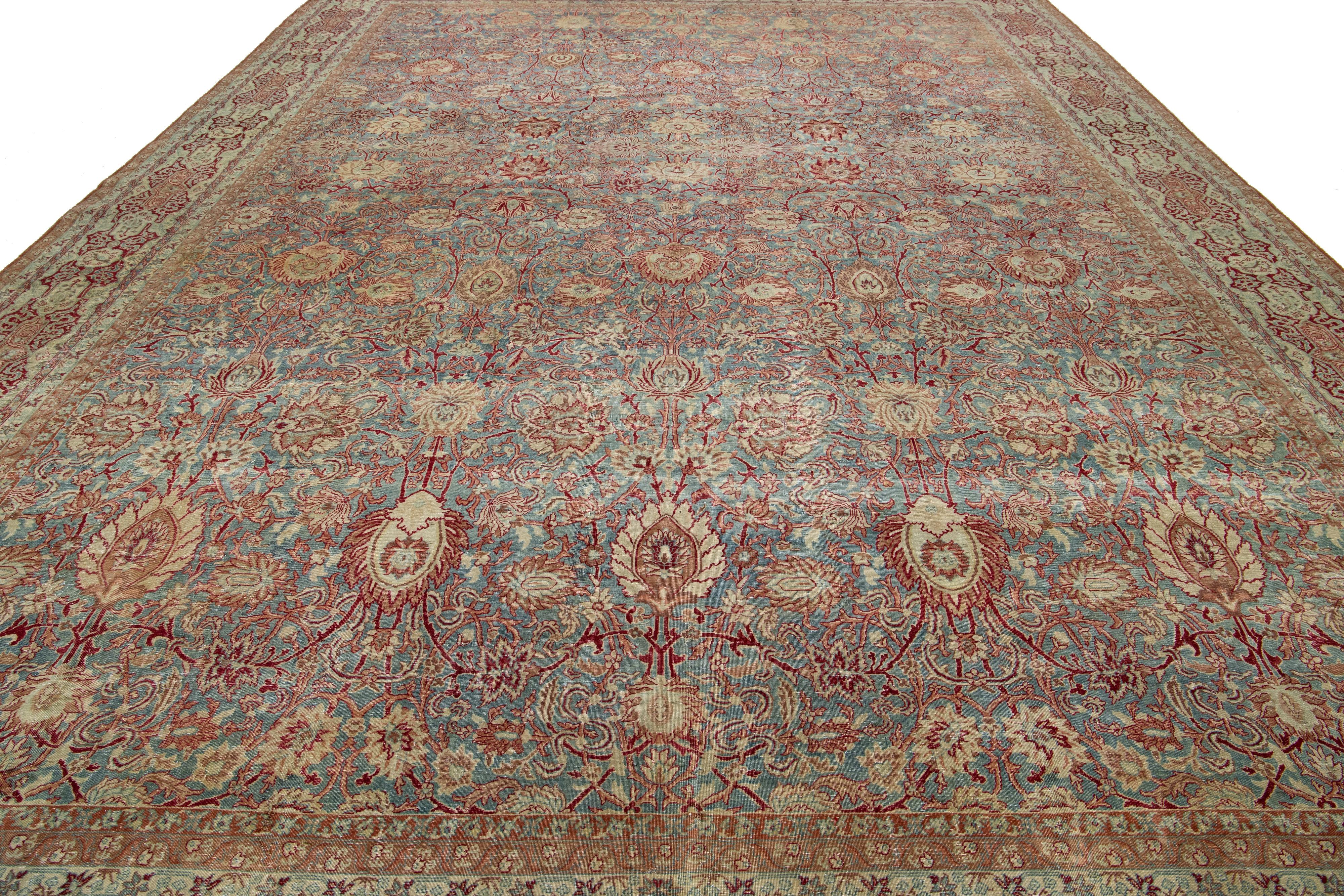 Floral Designed Antique Persian Malayer Wool Rug In Blue From The 1890s For Sale 3