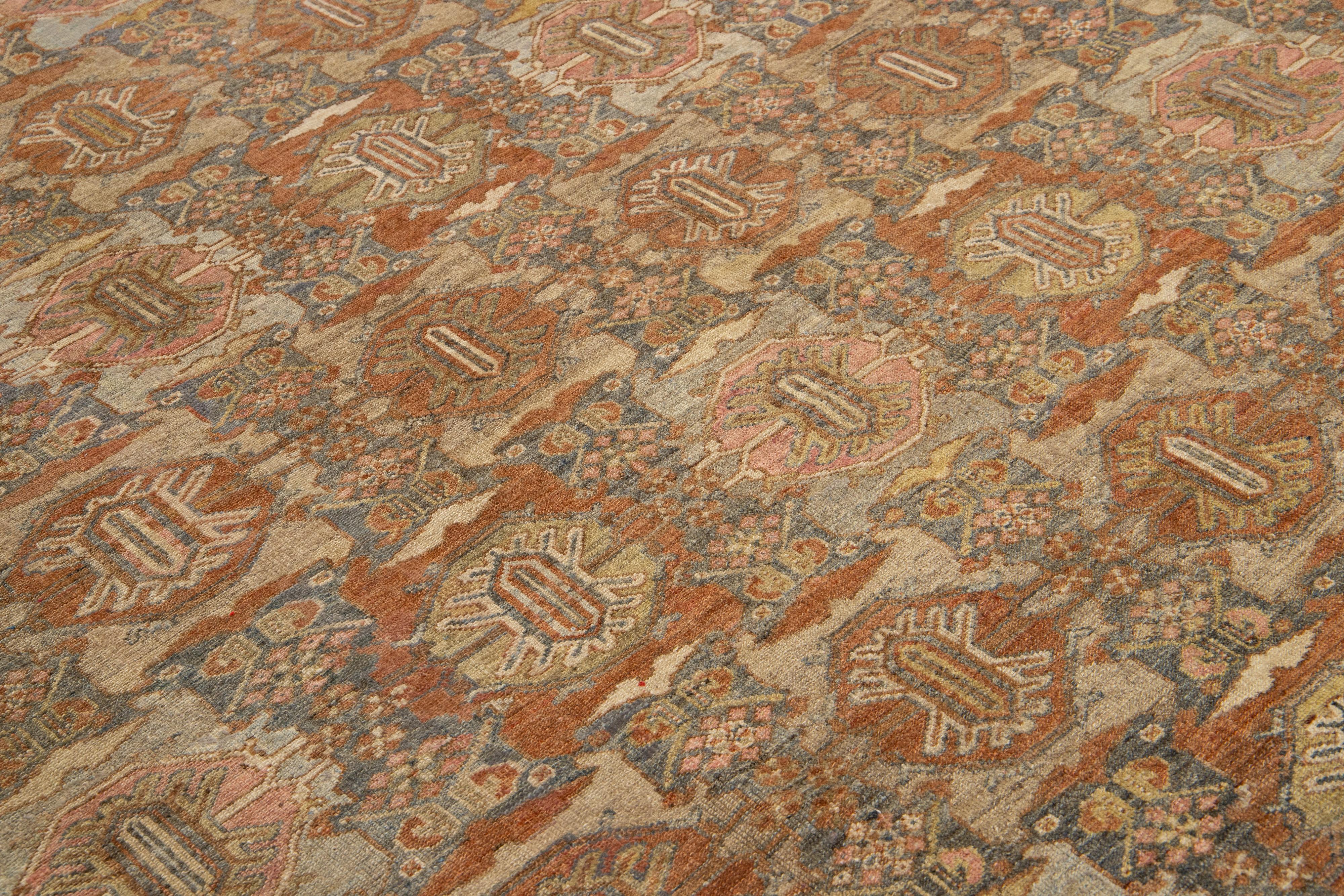 Tappeto antico persiano in lana Malayer con disegno floreale, grigio e ruggine (circa 1890) in vendita 3