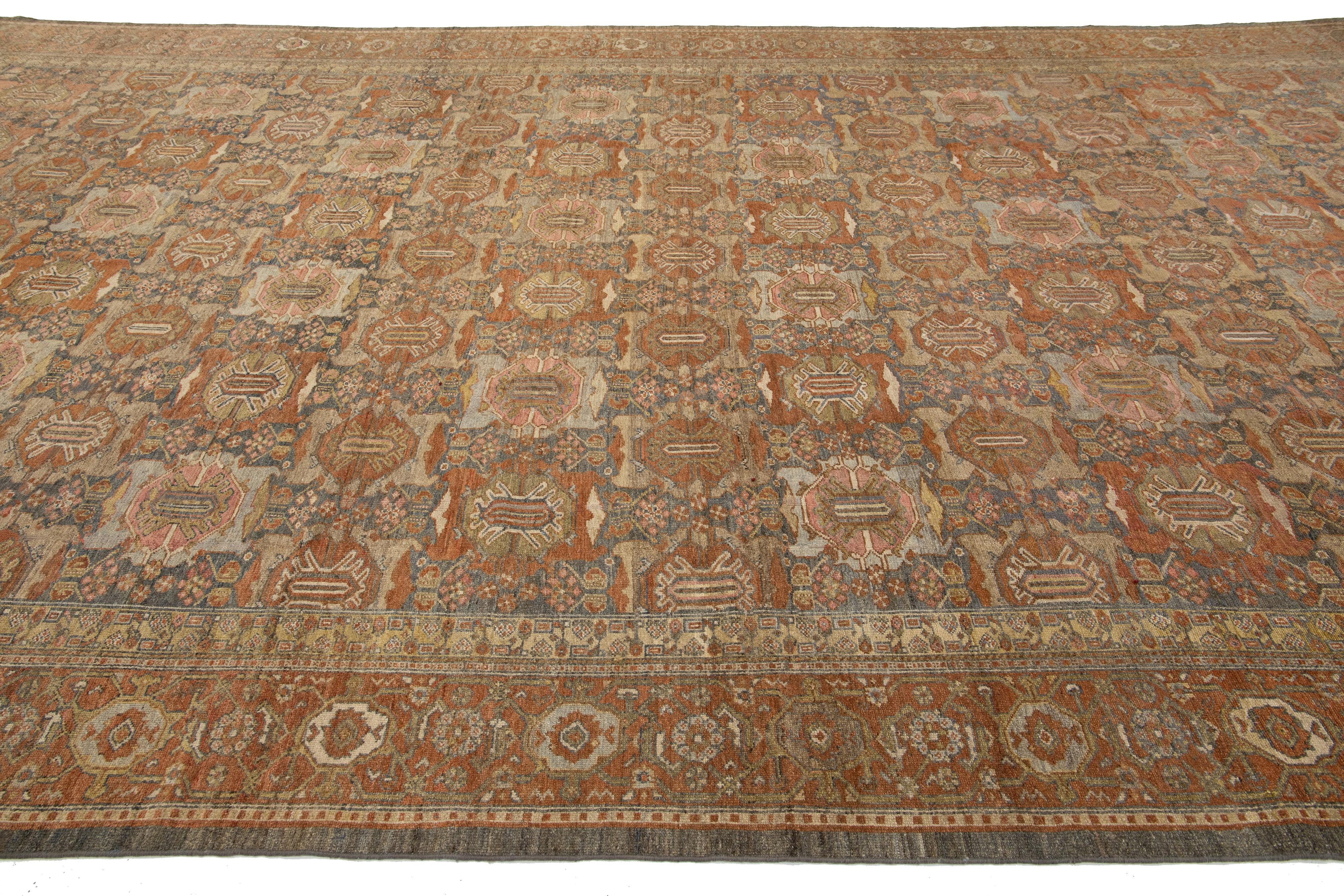 XIX secolo Tappeto antico persiano in lana Malayer con disegno floreale, grigio e ruggine (circa 1890) in vendita
