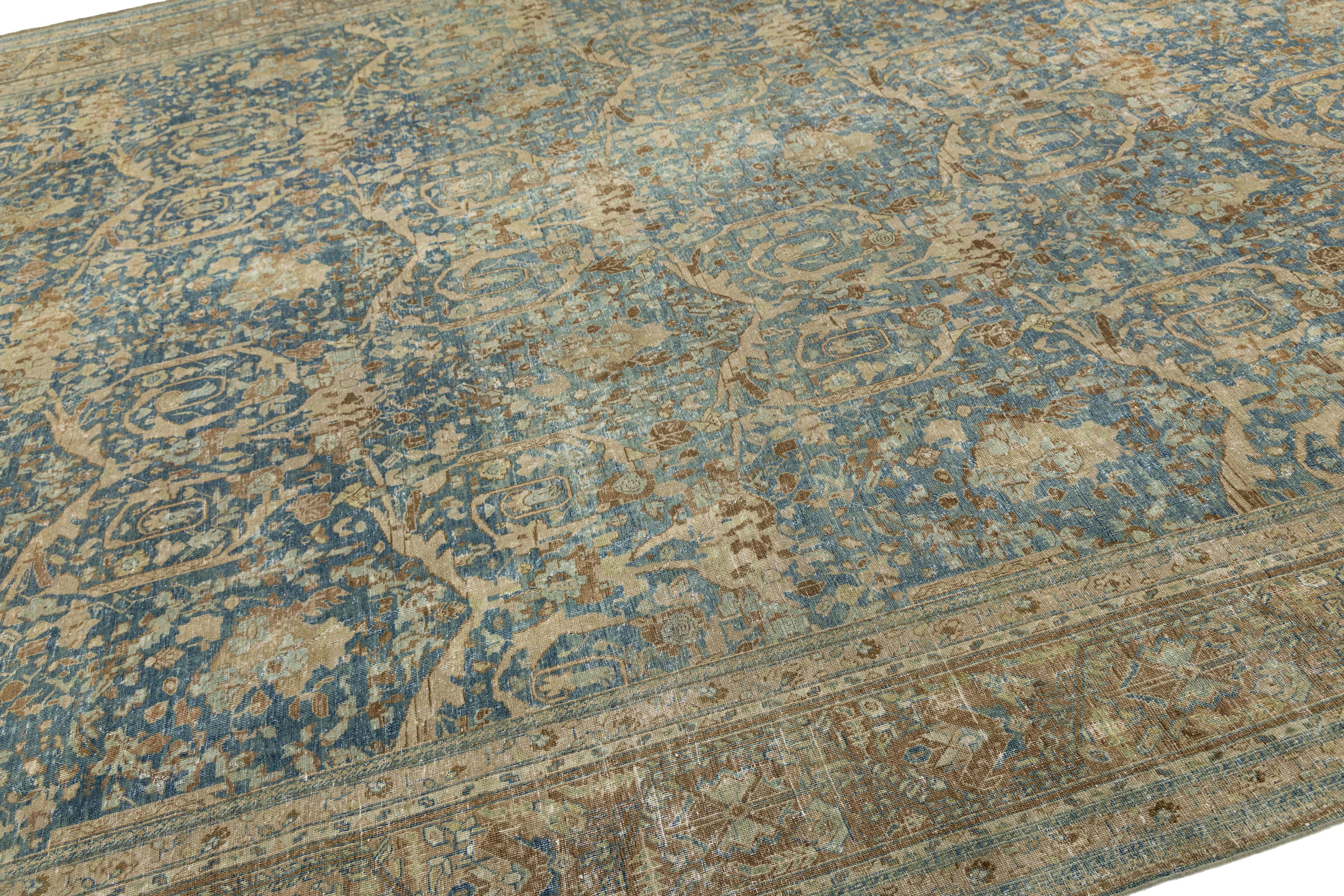 Floral gestaltete handgefertigte Mahal Wollteppich In Blau aus den 1900er Jahren (Handgeknüpft) im Angebot