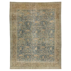 Floral gestaltete handgefertigte Mahal Wollteppich In Blau aus den 1900er Jahren