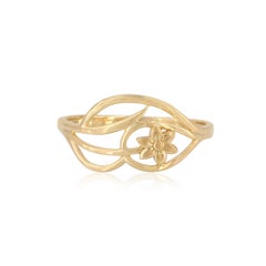 Floral Designer Ring Solid 14k Yellow Gold Jewelry Women Gift Ring Fine Jewelry