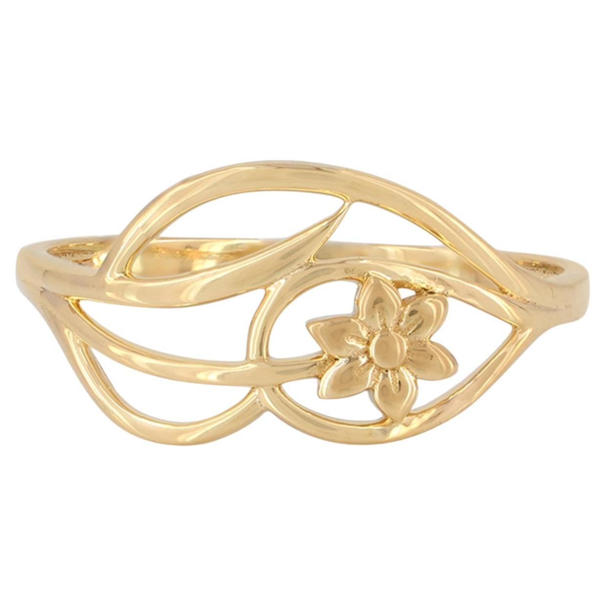 Floral Designer Ring Solid 14k Yellow Gold Jewelry Women Gift Ring Fine Jewelry