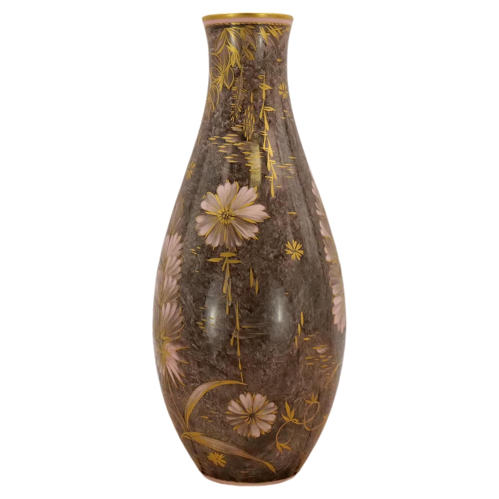 Introduce a touch of timeless elegance to your home with this Mid Century Modern Floral Details German Porcelain Decorative Vase by Rosenthal. This stunning vase boasts a tapered neck and round base, featuring exquisite hand-painted floral details