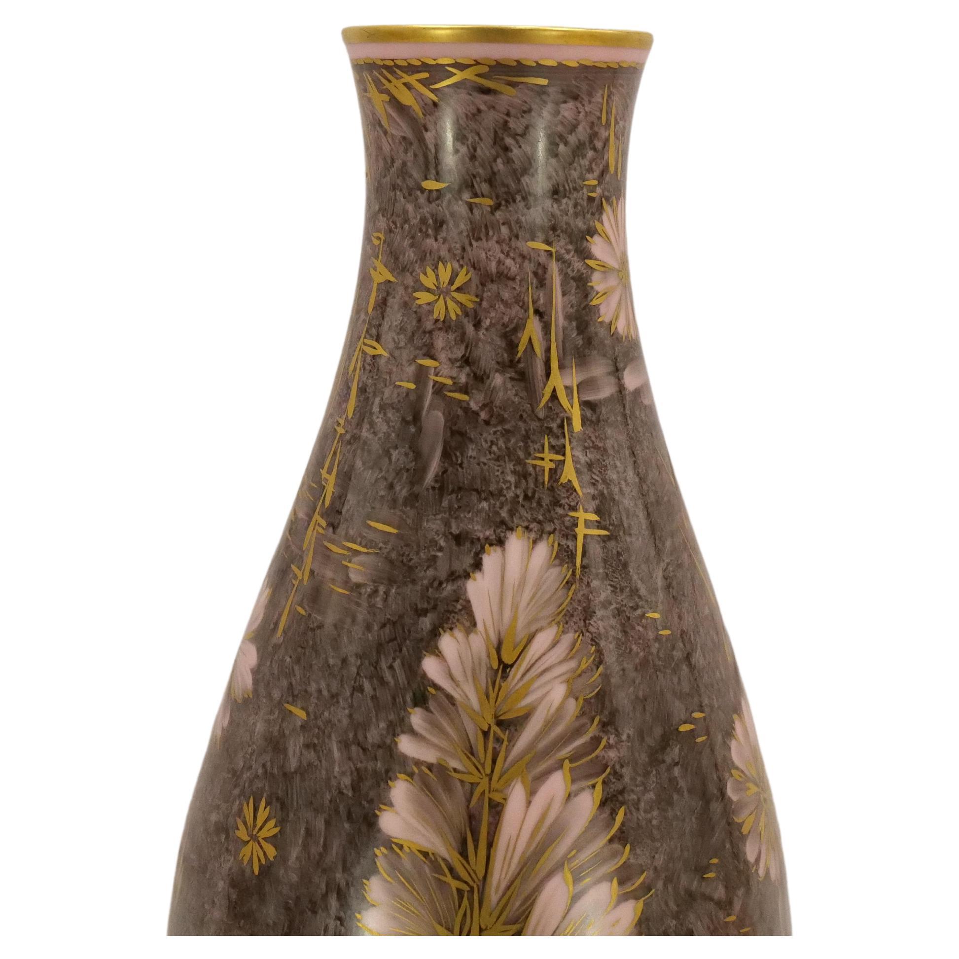 Gilt Floral Details German Porcelain Decorative Vase by Rosenthal For Sale