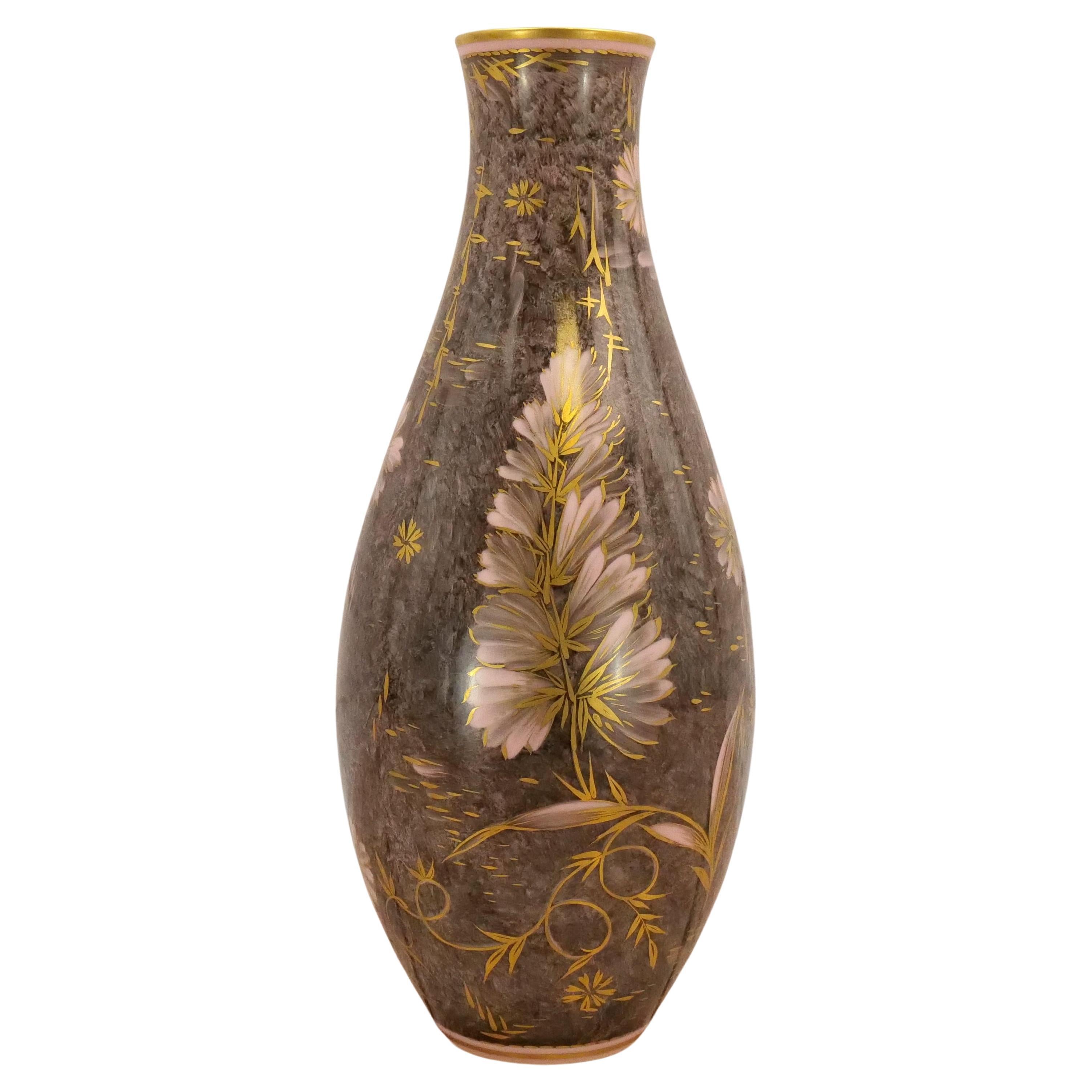 Gold Floral Details German Porcelain Decorative Vase by Rosenthal For Sale