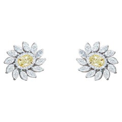 Orecchini floreali con diamante 14 carati, centro giallo e bianco, a forma di marquise