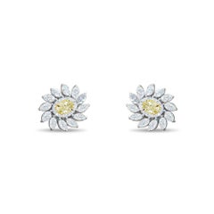 Orecchini floreali con diamante 14 carati, centro giallo e bianco, a forma di marquise