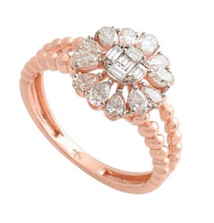 Floral Diamond 14 Karat Gold Beaded Ring