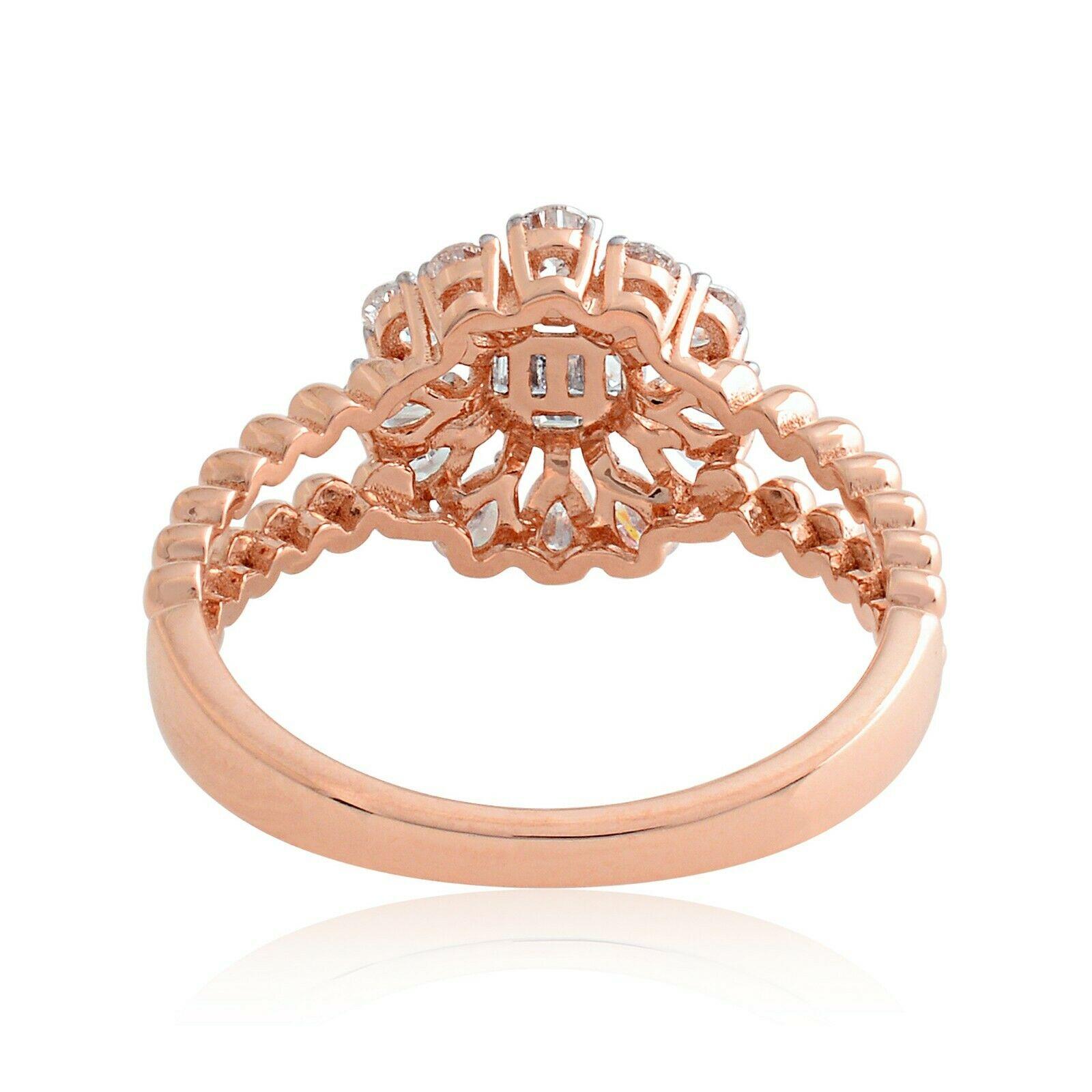 Modern Floral Diamond 14 Karat Gold Beaded Ring For Sale