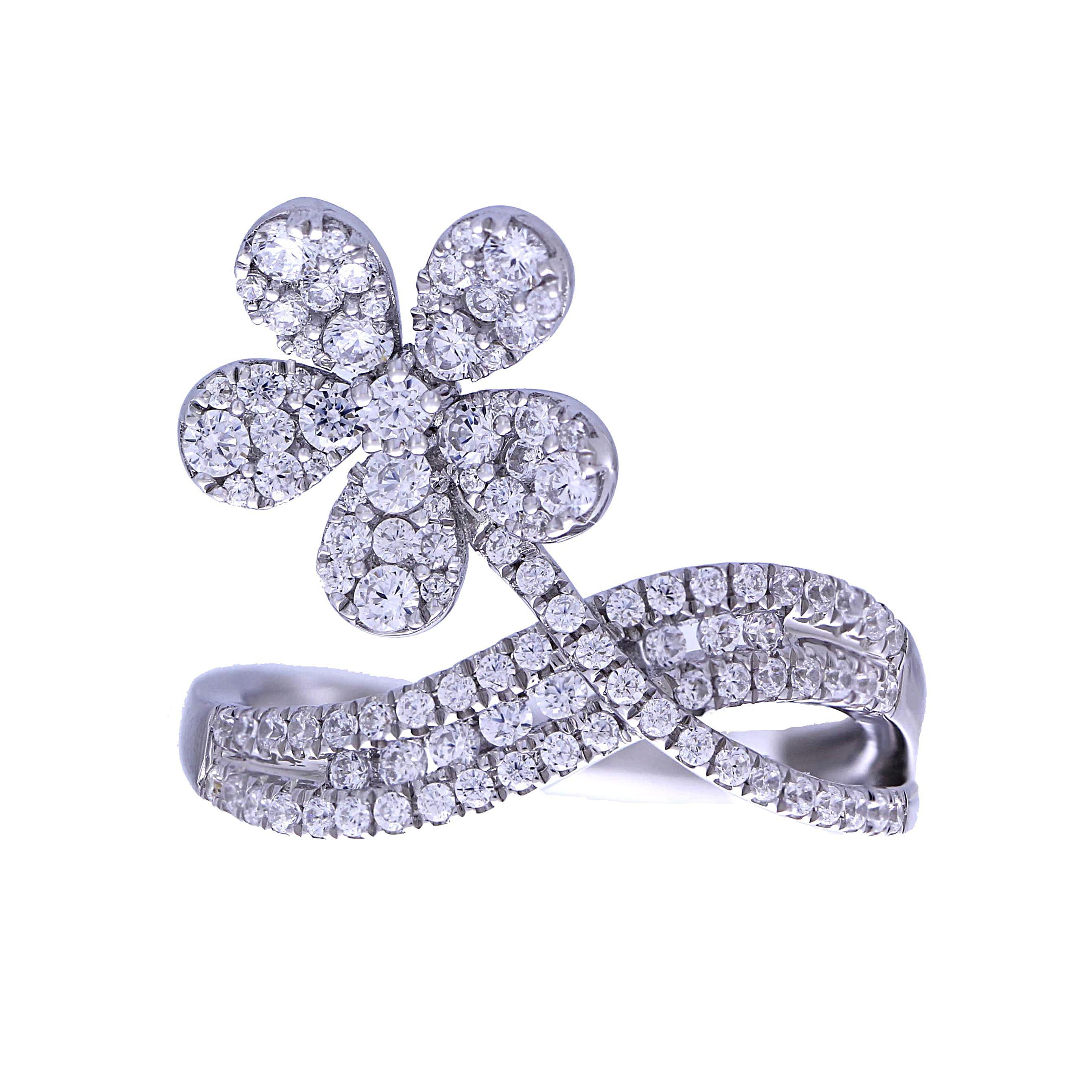 Modern Floral Diamond 14 Karat White Gold Ring For Sale