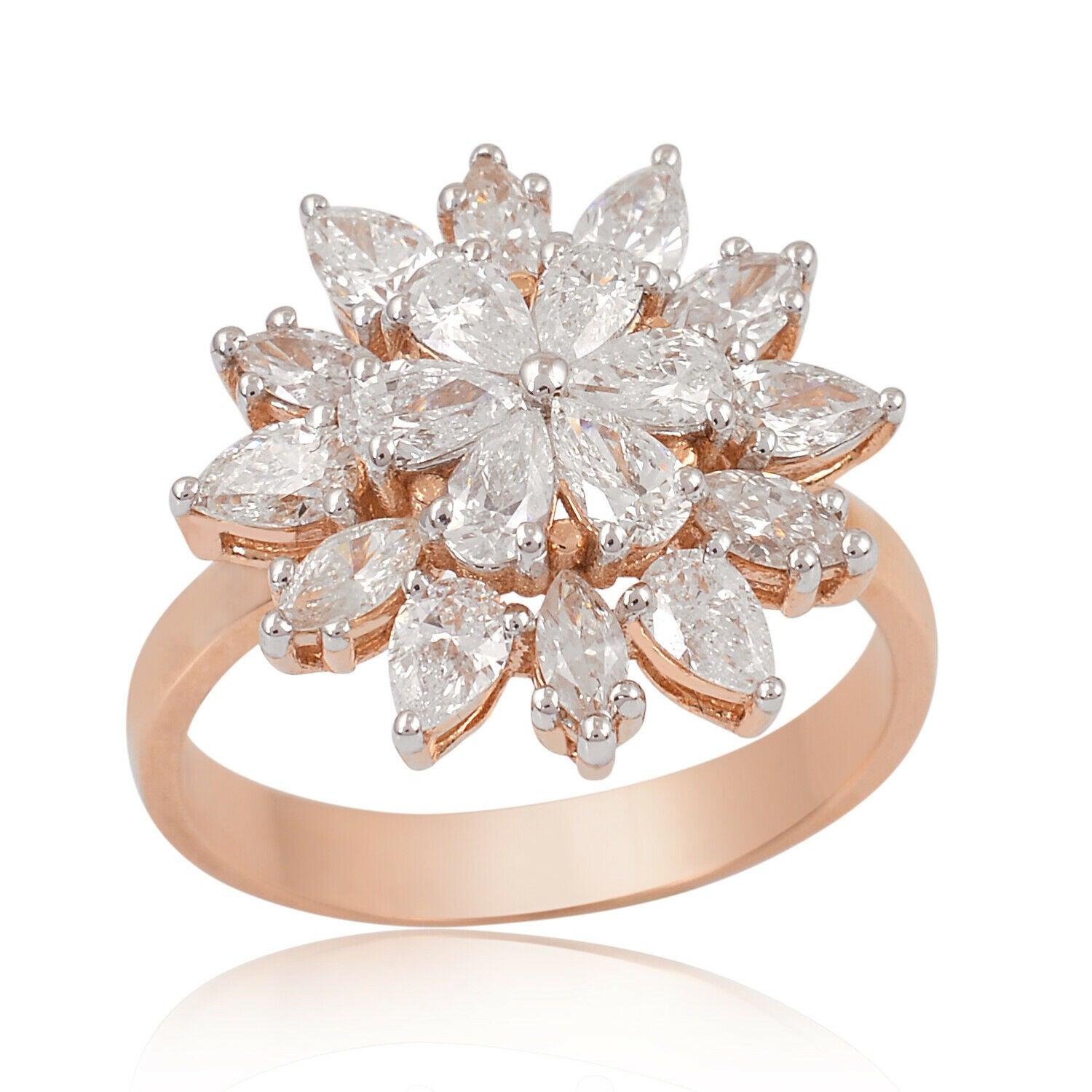 Im Angebot: 18 Karat Roségold Ring mit floralem Diamant () 2