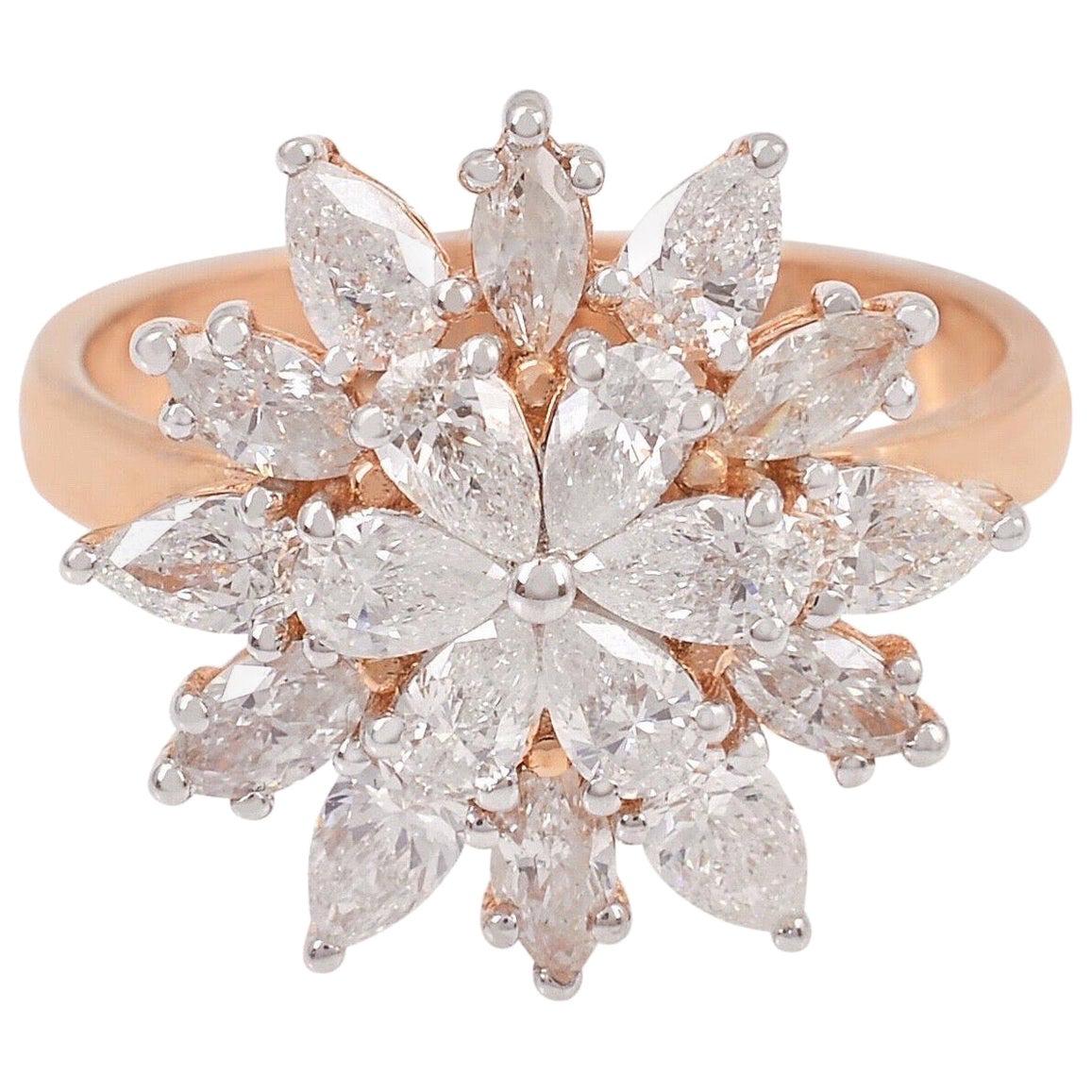 Bague en or rose 18 carats avec diamants à motifs floraux