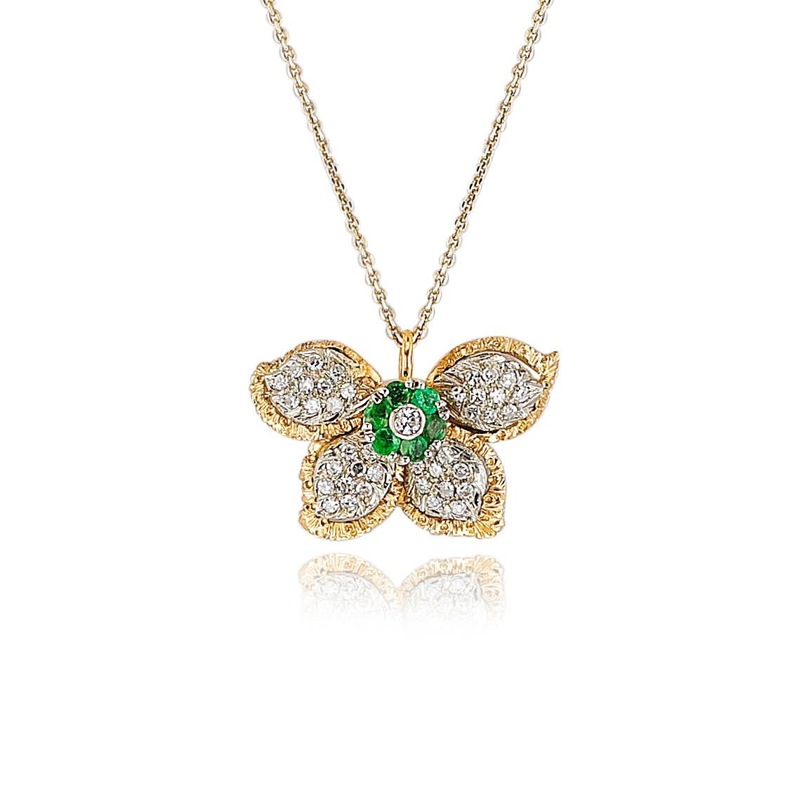 Floral Diamond and Emerald Earring, Ring, Pendant Set, 18k For Sale 8