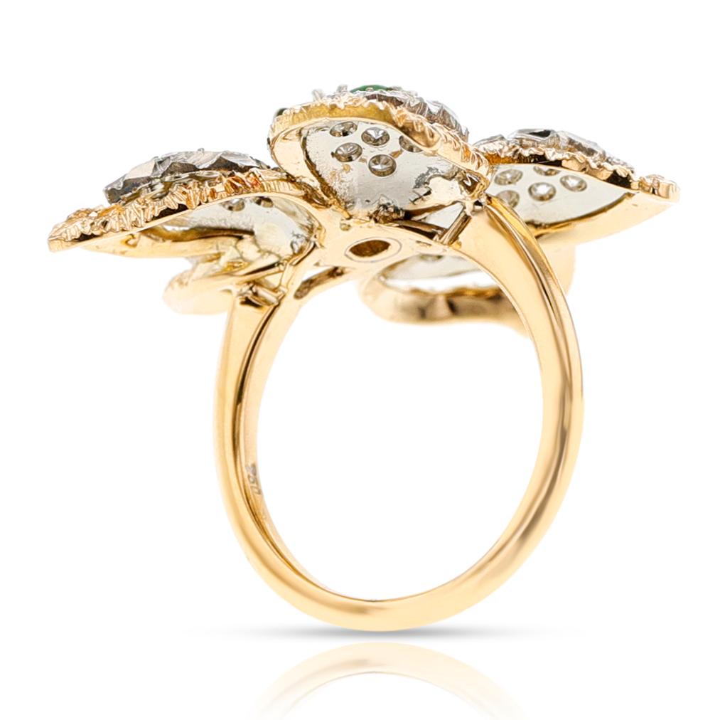Floral Diamond and Emerald Earring, Ring, Pendant Set, 18k For Sale 3
