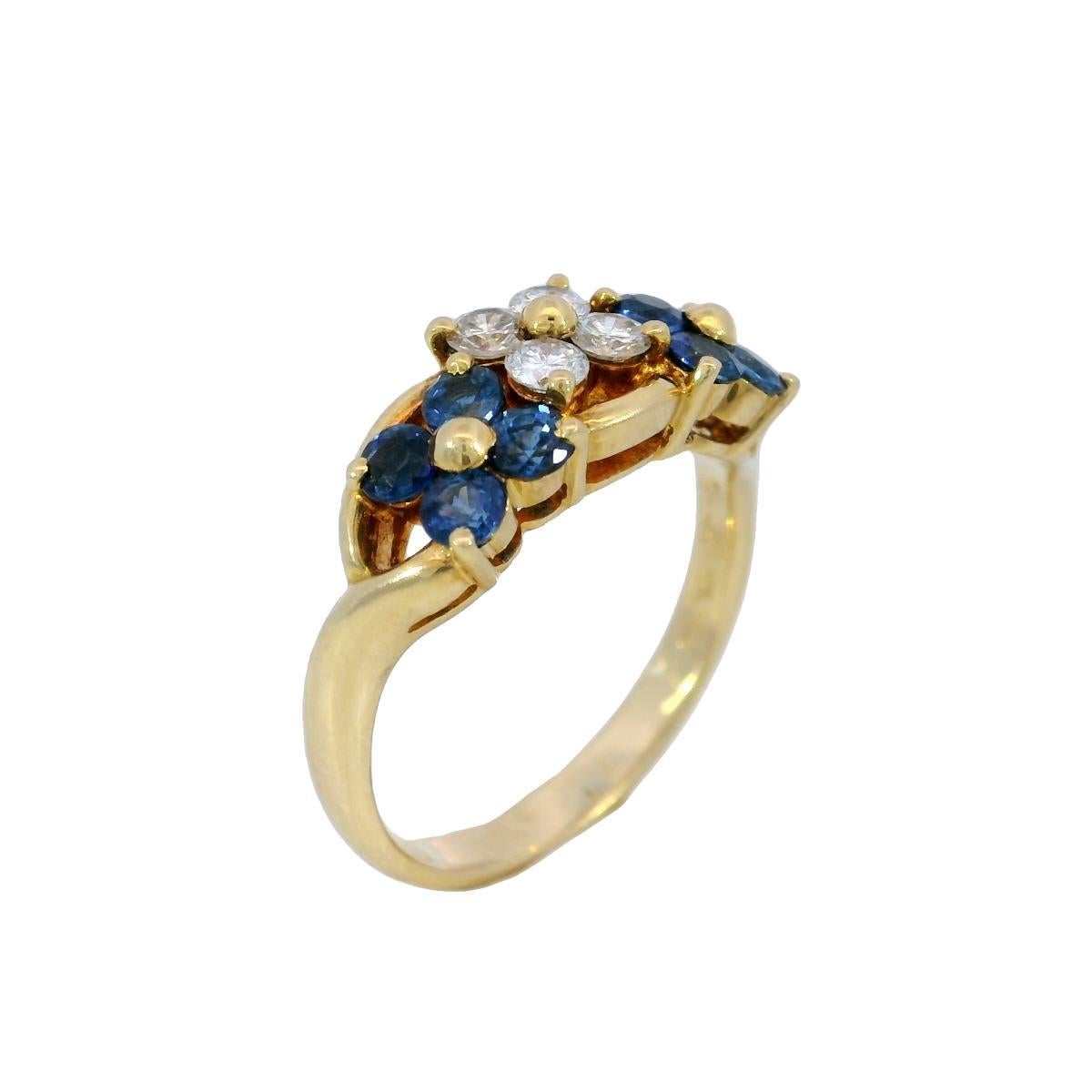 Bague à fleurs en or jaune 18 carats avec saphirs et diamants ~.80 ctw en vente 6