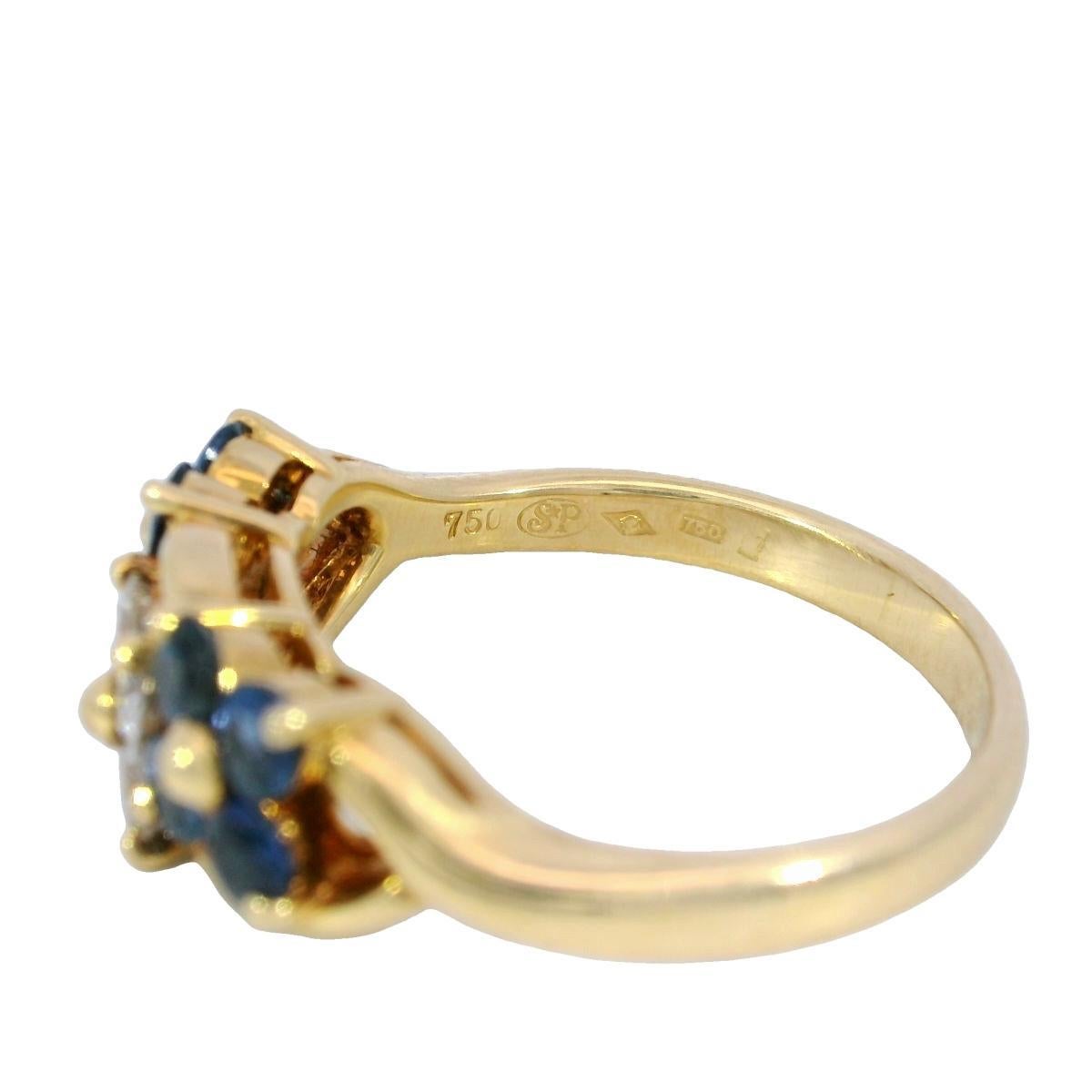 Bague à fleurs en or jaune 18 carats avec saphirs et diamants ~.80 ctw en vente 7