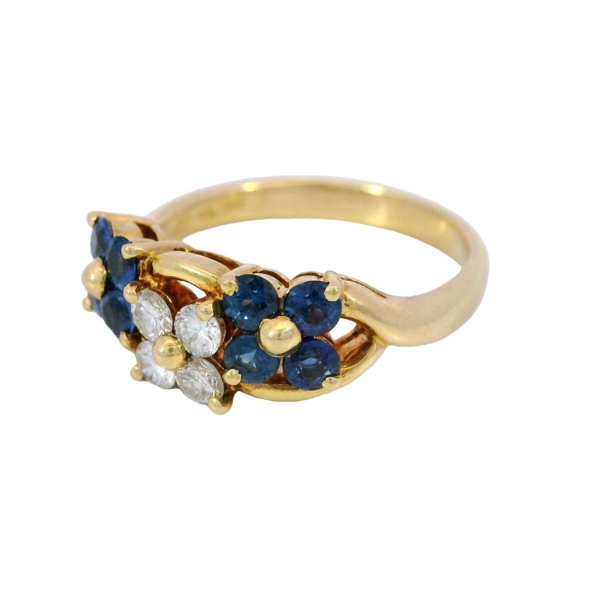 Bague à fleurs en or jaune 18 carats avec saphirs et diamants ~.80 ctw en vente 8