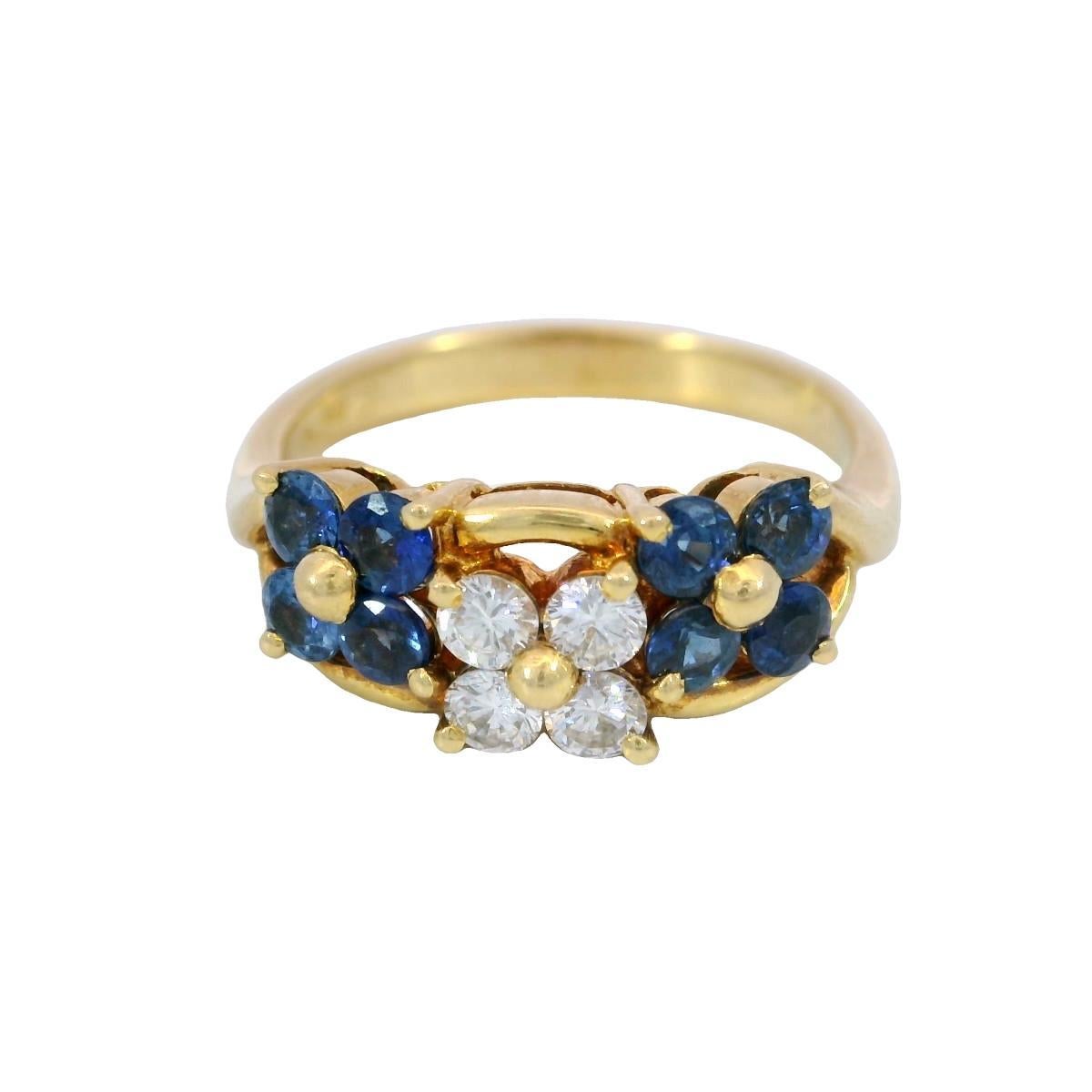 Bague à fleurs en or jaune 18 carats avec saphirs et diamants ~.80 ctw en vente 9
