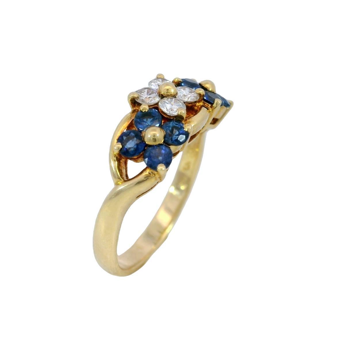 Bague à fleurs en or jaune 18 carats avec saphirs et diamants ~.80 ctw en vente 2