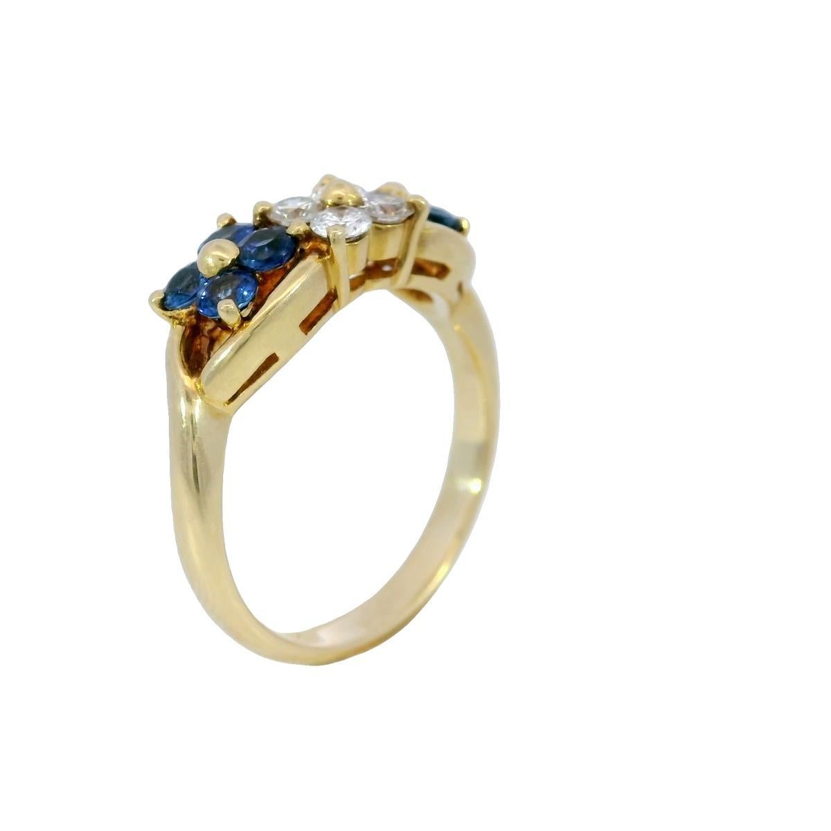 Bague à fleurs en or jaune 18 carats avec saphirs et diamants ~.80 ctw en vente 4