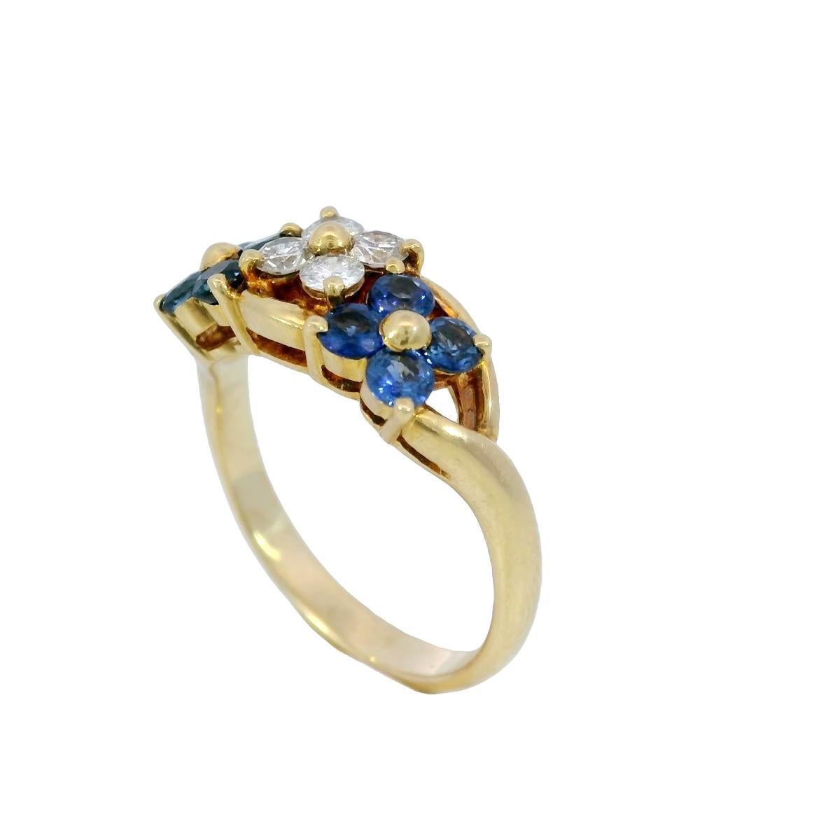 Bague à fleurs en or jaune 18 carats avec saphirs et diamants ~.80 ctw en vente 5
