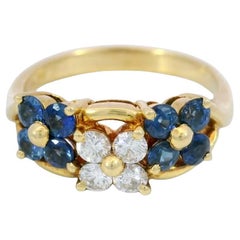 Saphir-Diamant-Blumenring aus 18 Karat Gelbgold ~.80ctw
