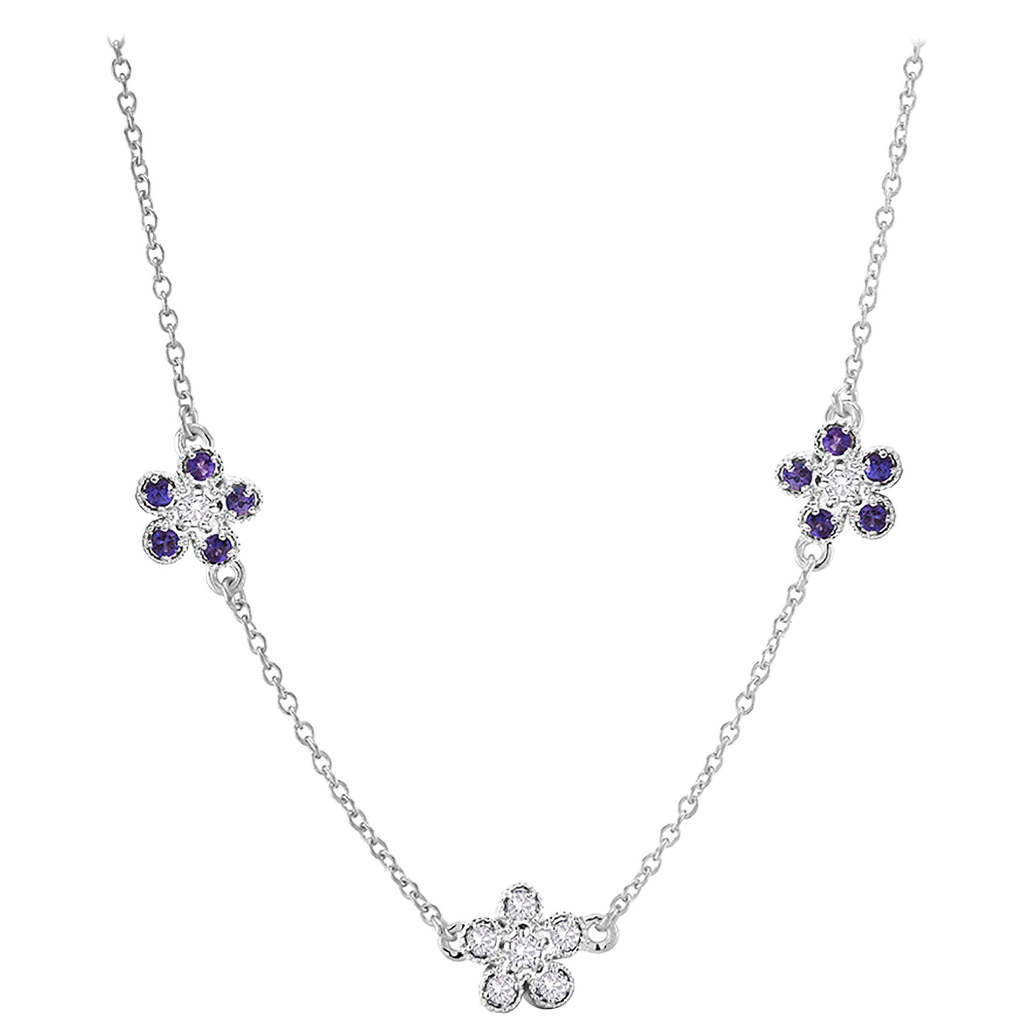 Three Floret Diamond and Sapphire Charm Necklace Pendant