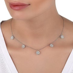 Floral Diamond Charm Necklace in 18K White Gold
