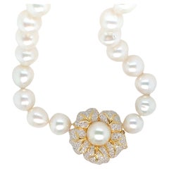 Floral Diamond Clasp/Enhancer with Large South Sea Pearls