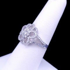 Floral Diamond Cluster Filigree Ring in 18K White Gold