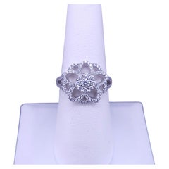 Floral Diamond Cluster Filigree Ring in 18K White Gold