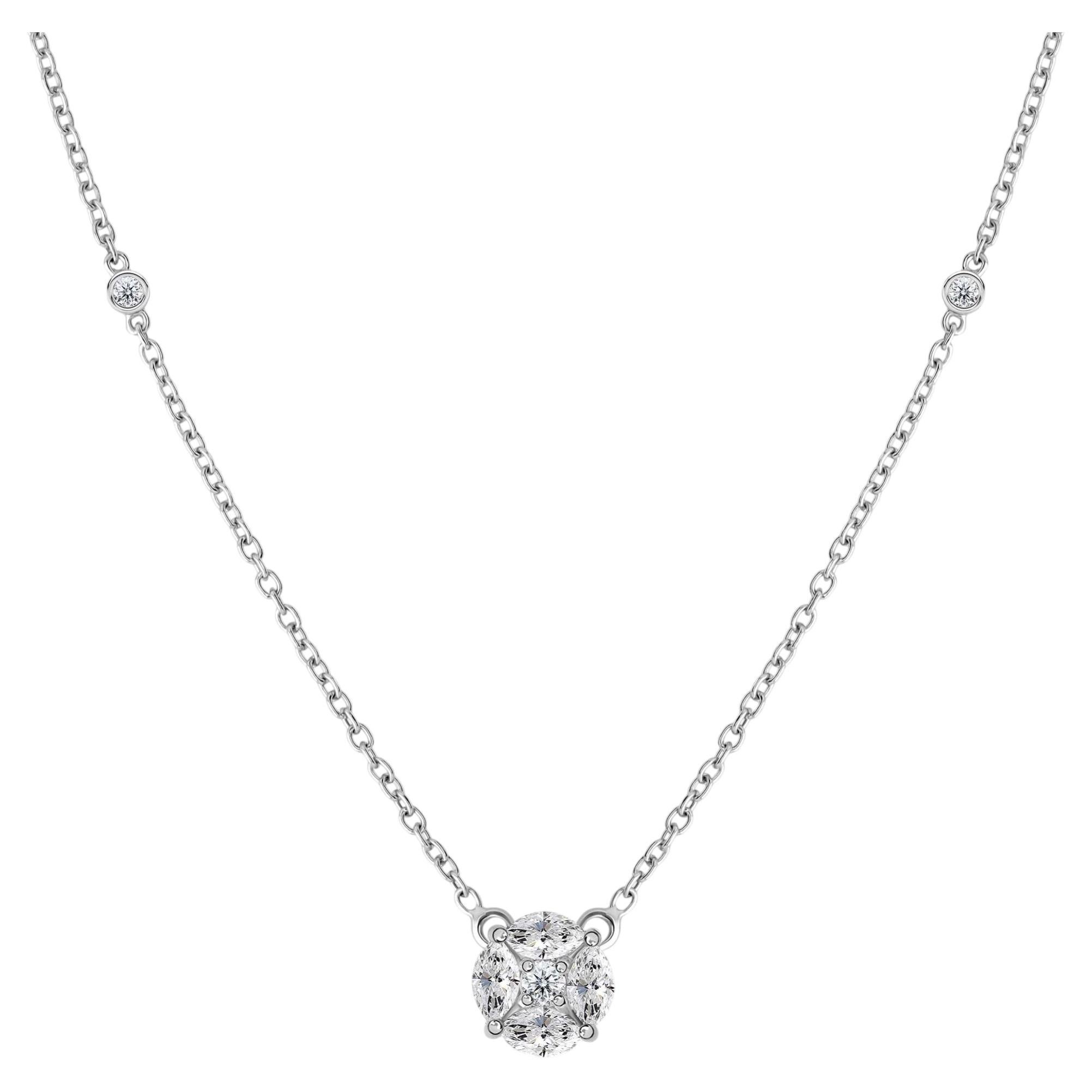 18K White Gold 0.39ct Natural Diamond Cluster Necklace, Milestone Birthday Gifts