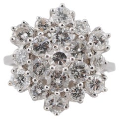 Floral Diamond Cluster Ring in 14K White Gold  2.49ct Total