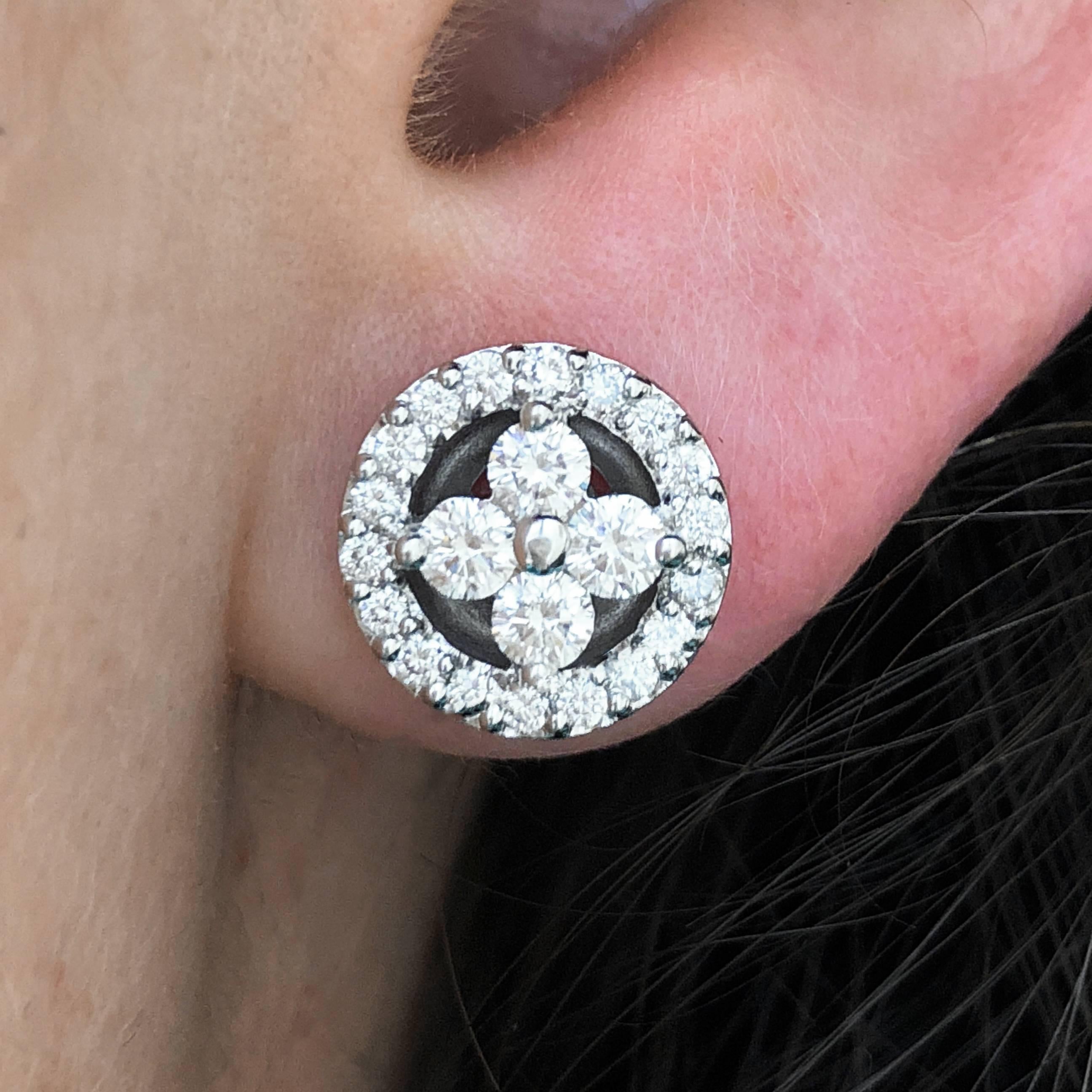 Women's or Men's Floral Diamond White Gold Cluster Stud Earrings