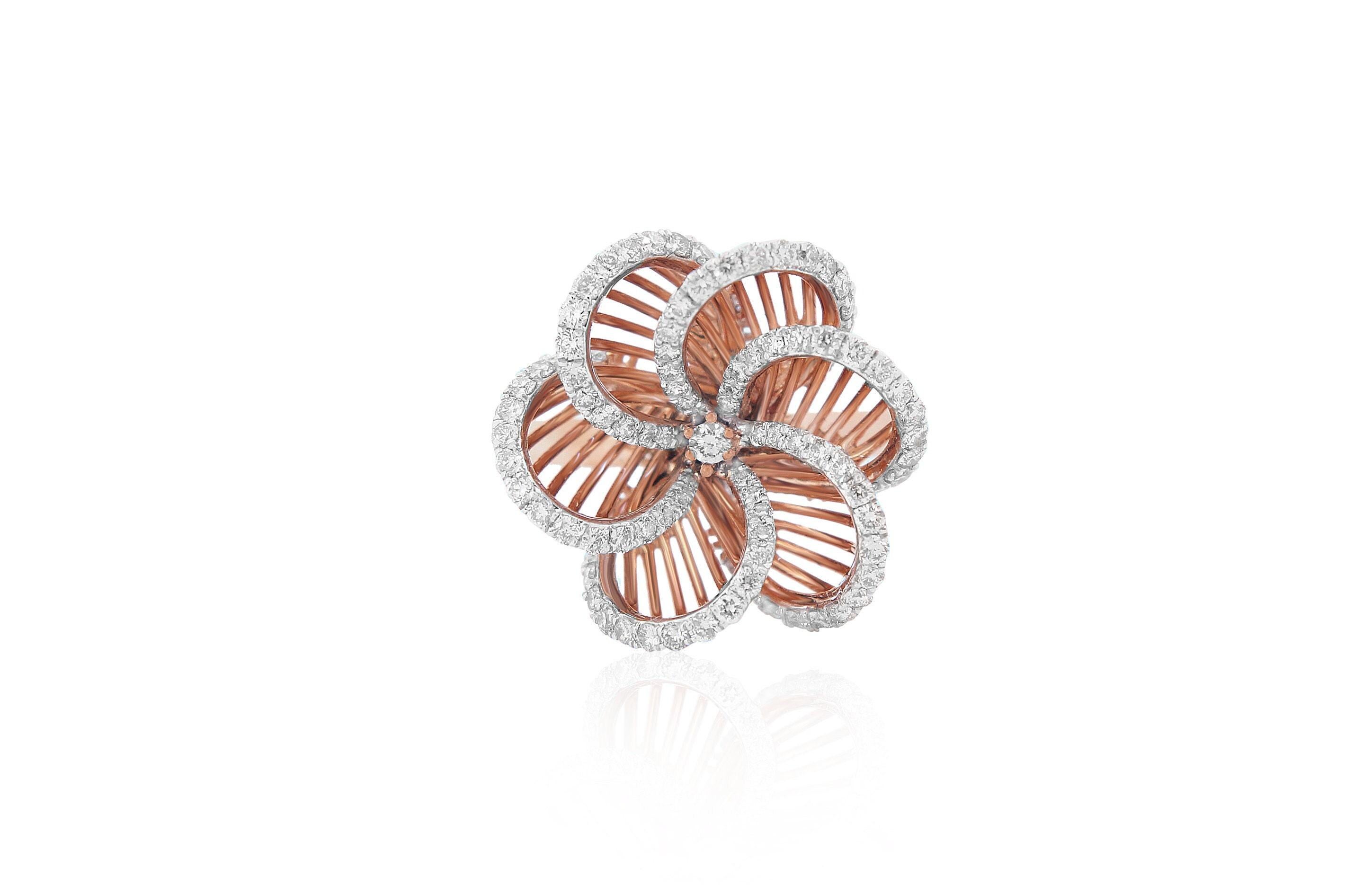 Floral Diamond Cocktail Ring in 14k Solid Gold (Certified) In New Condition For Sale In New Delhi, DL