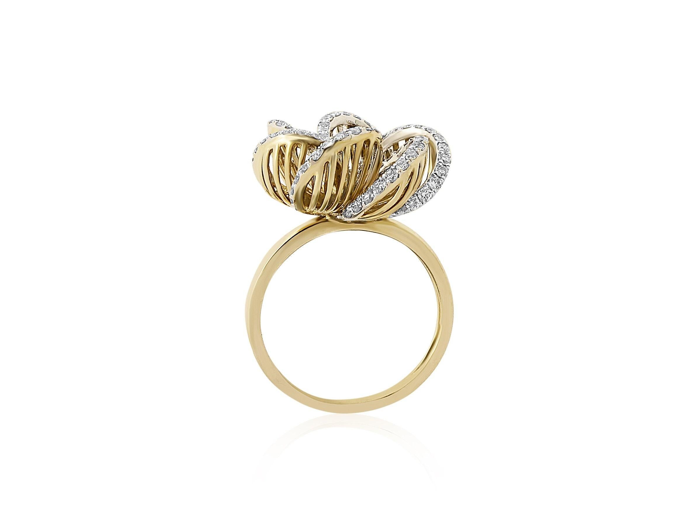 Floral Diamond Cocktail Ring in 14k Solid Gold (Certified) For Sale 2
