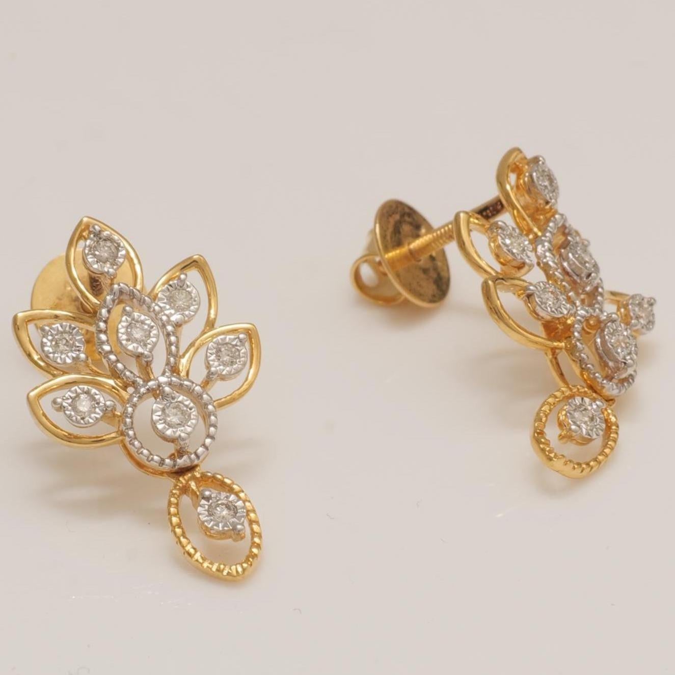 Boucles d'oreilles pendantes en or massif 14 carats avec diamants floraux (certifié) Neuf - En vente à New Delhi, DL
