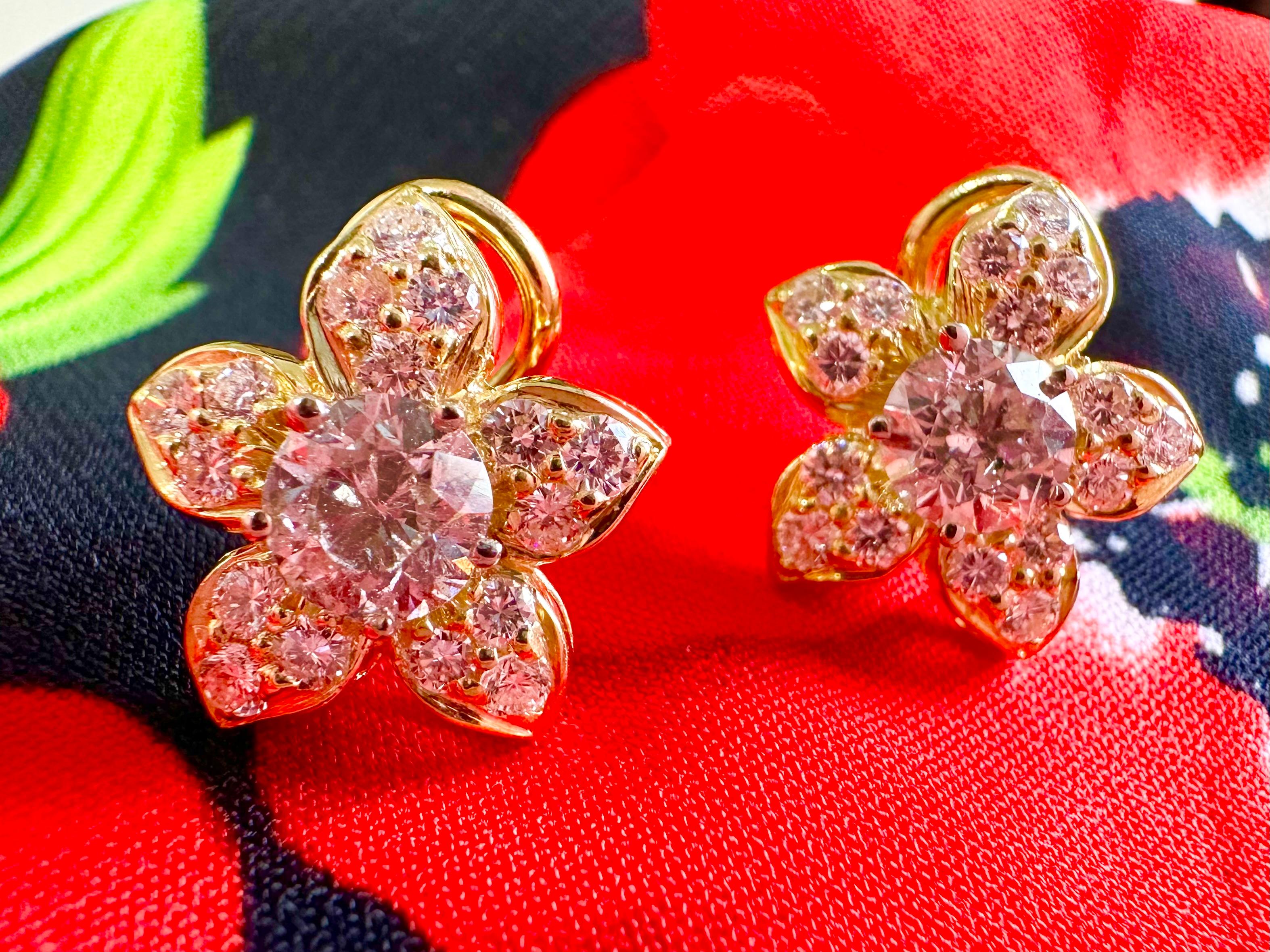 Women's Floral Diamond Earrings 18 Karat For Sale