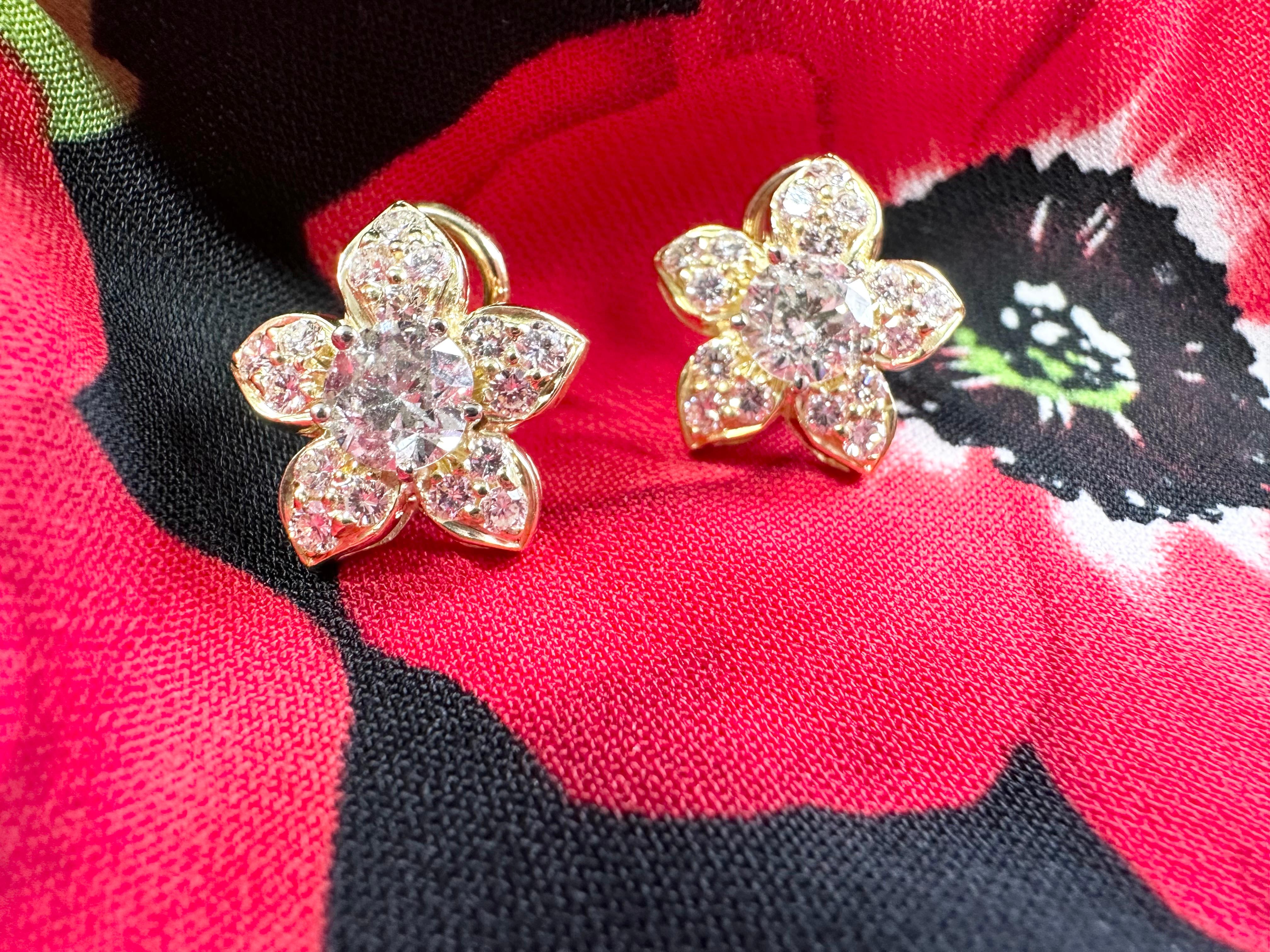 Floral Diamond Earrings 18 Karat For Sale 2
