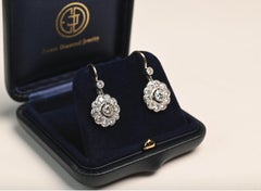 Floral Diamond Earrings. 3.30TCW Diamond Platinum on 18K Yellow Gold Bezel Set