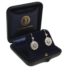 Floral Diamond Earrings. 3.30TCW Diamond Platinum on 18K Yellow Gold Bezel Set