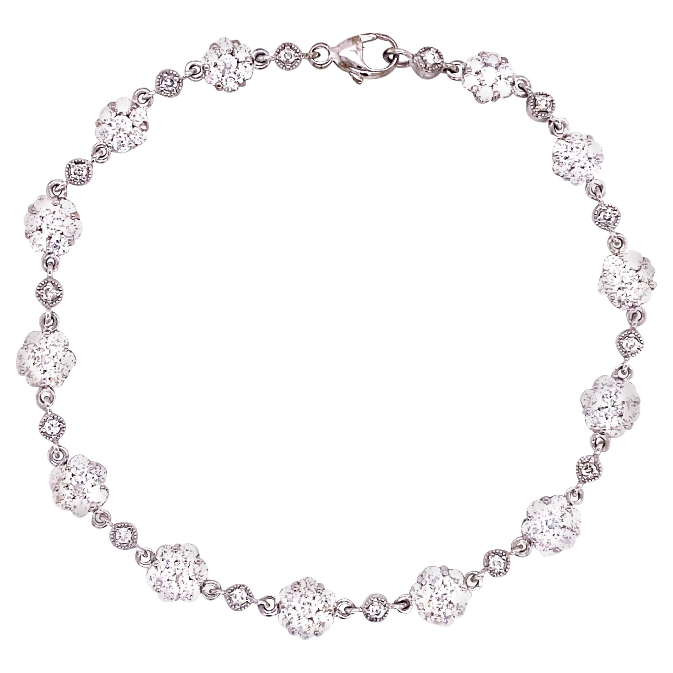 Floral Diamond Link Bracelet For Sale