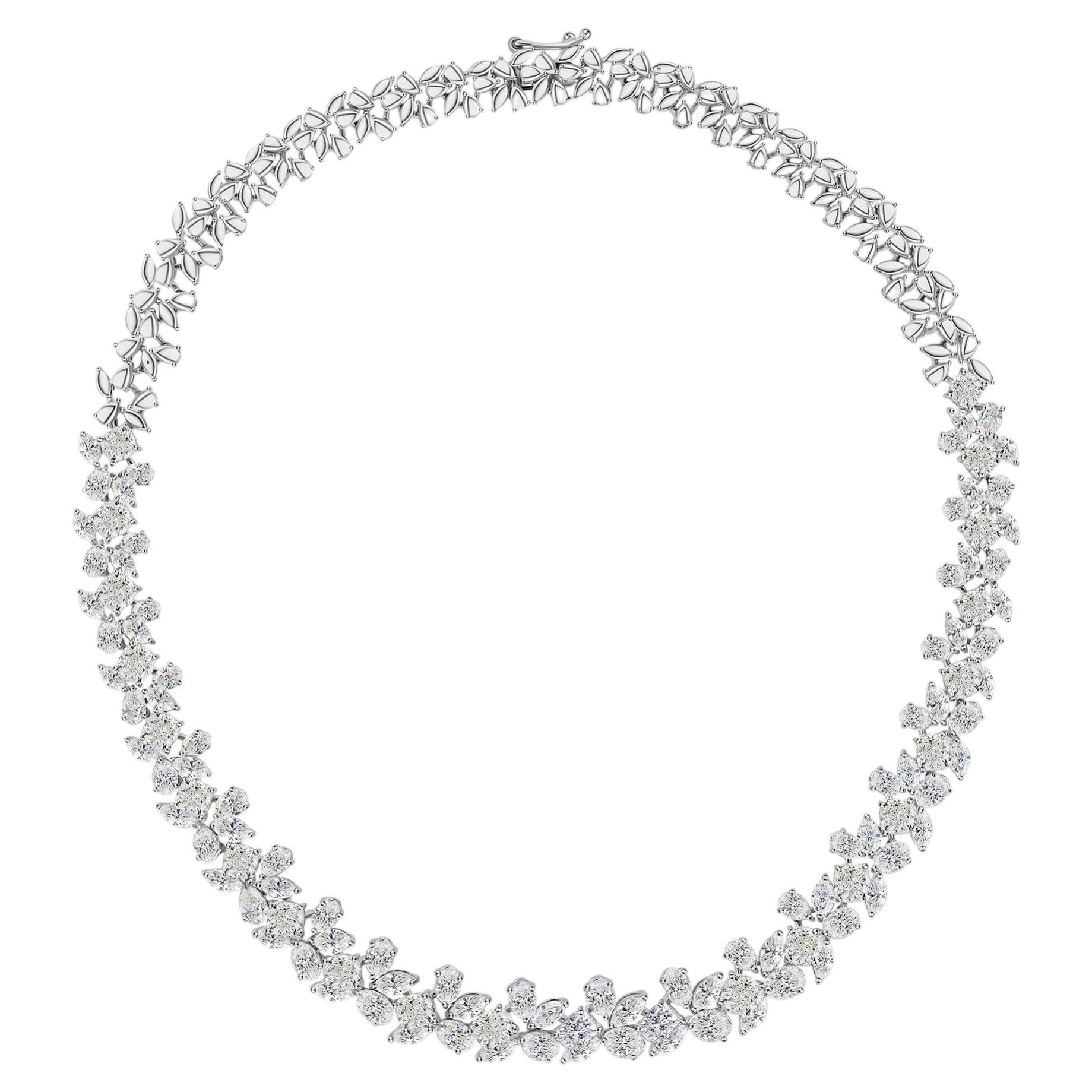 Collier de diamants naturels à motif floral, 36,81 carats, bijou en or blanc 18 carats