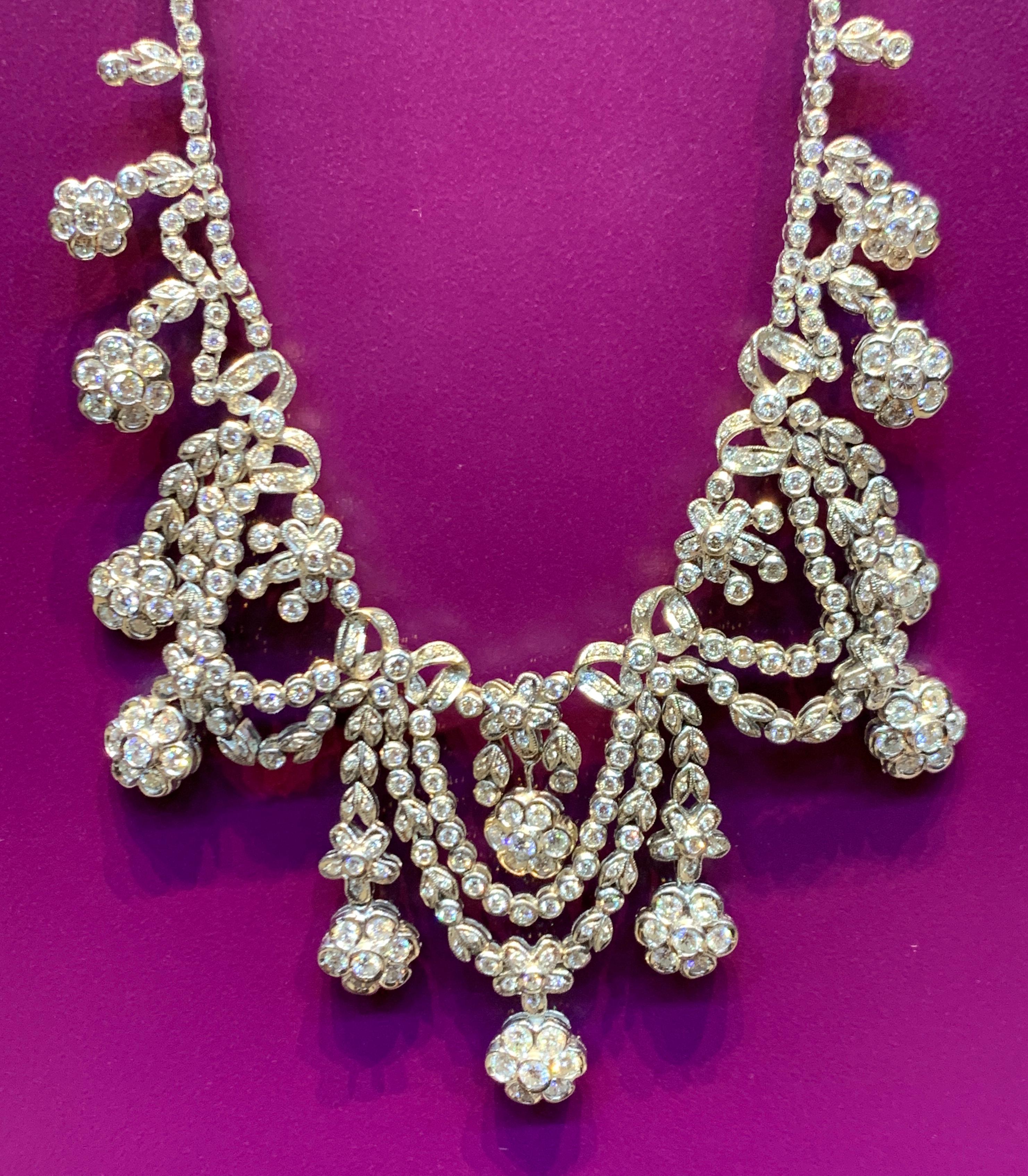 Round Cut Floral Diamond Necklace