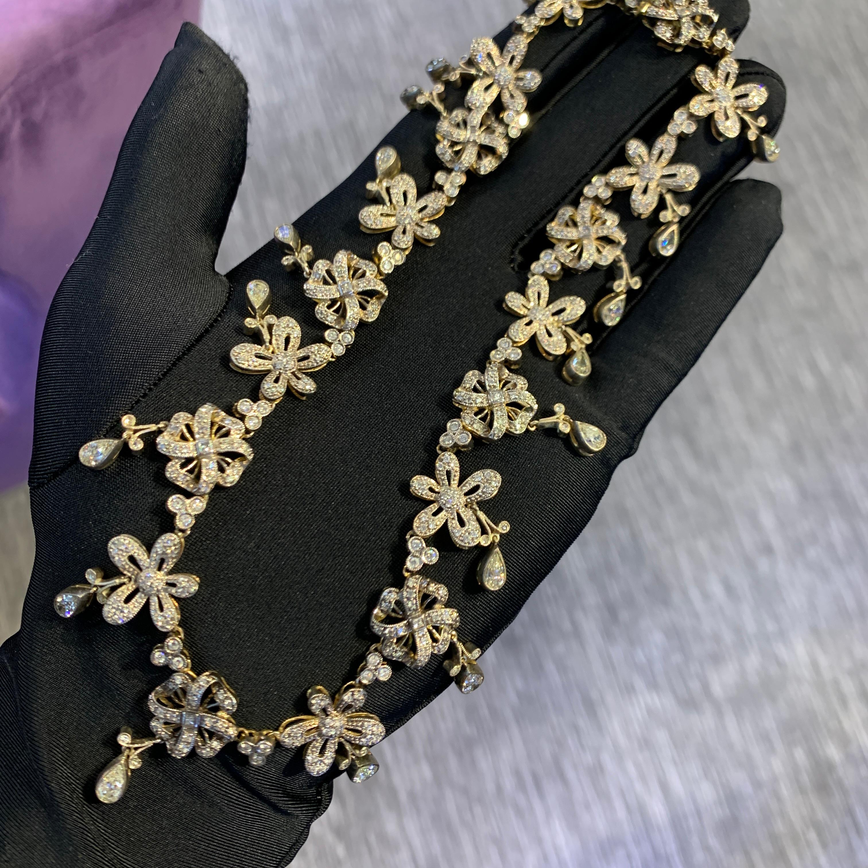 Mixed Cut Floral Diamond Necklace For Sale